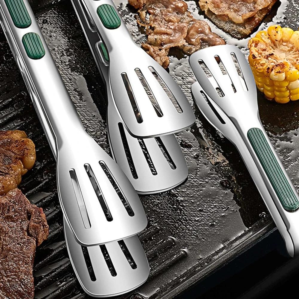 Non Slip Stainless Steel Food Tongs BBQ Meat Salad Bread Serving Clip Barbecue Grill Buffet Clamp Tongs Kitchen Cooking Gadgets