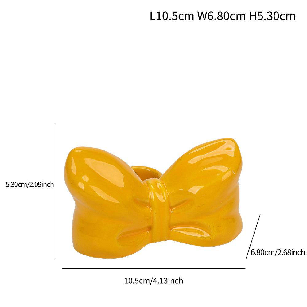 Creative Bow Ceramic Candlestick Candle Holder Cartoon Ribbon Bow Desktop Storage Container Home Decoration Accessories