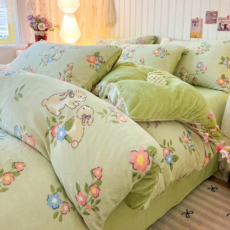 Winter Milk Fleece Bedding Set Coral Thick Sheet Duvet Cover Student Dorm
