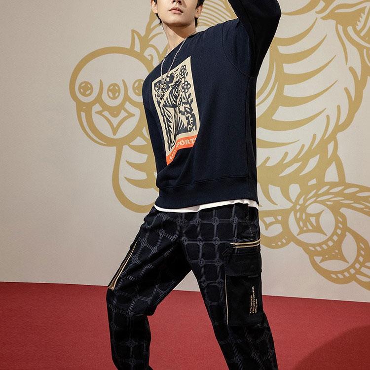 Anta Life Series Tiger Spirit New Year Pattern Print Crew Neck Sweatshirt Unisex Tops Black 152218730-3