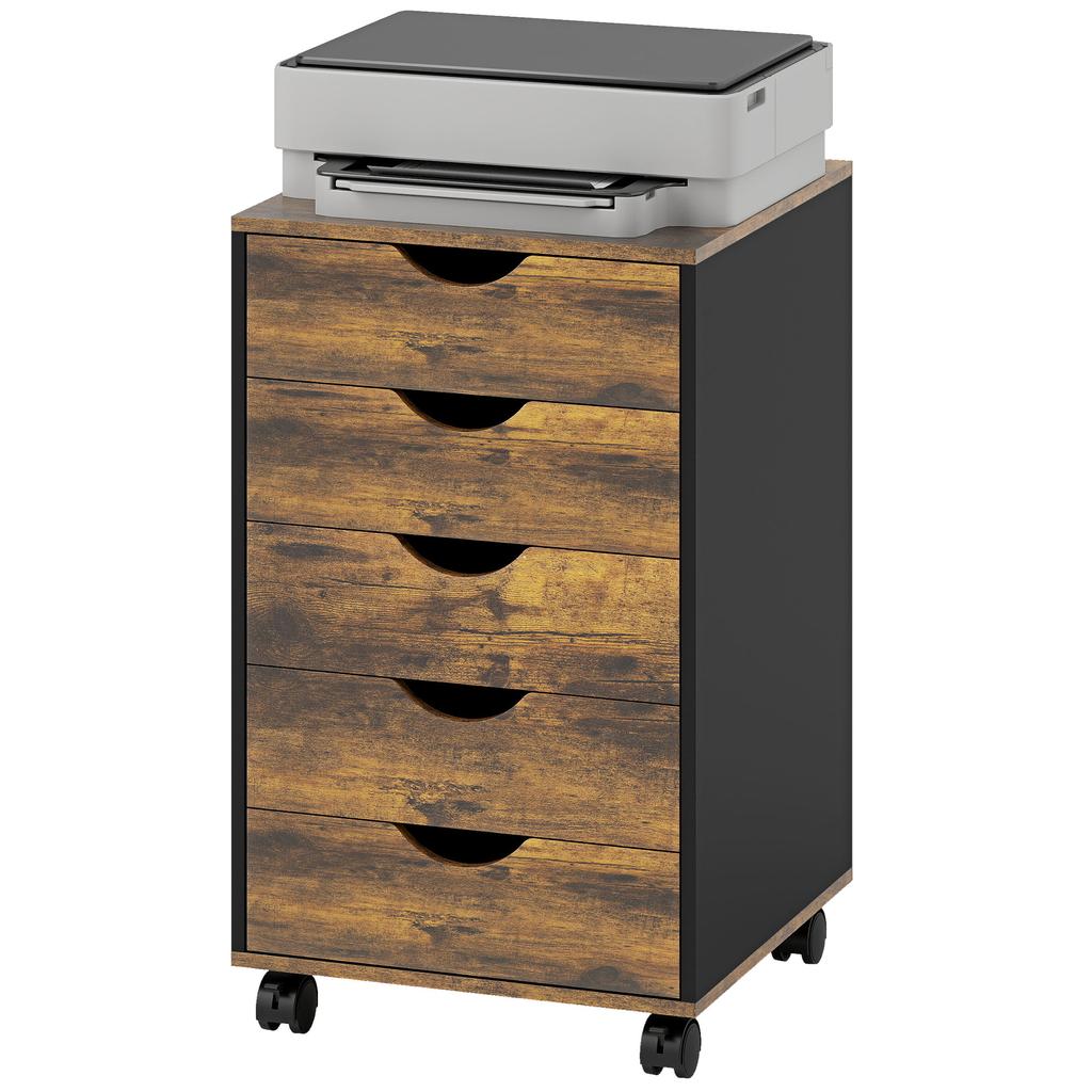 Mobile Office Pedestal, 5 Drawers, Wood, 40 x 40 x 67 cm, Brown