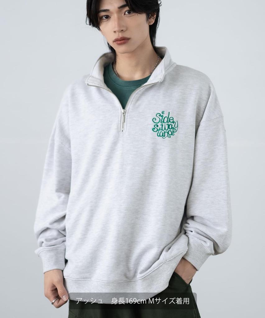 [IMPROVES] [SIDEWAYSTANCE] Embroidered Logo Fleece Half-Zip Sweatshirt