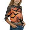 Kids Halloween Printed T-Shirt with Pumpkin Witch Design, 7/8 Sleeve Round Neck Top for Daily Wear