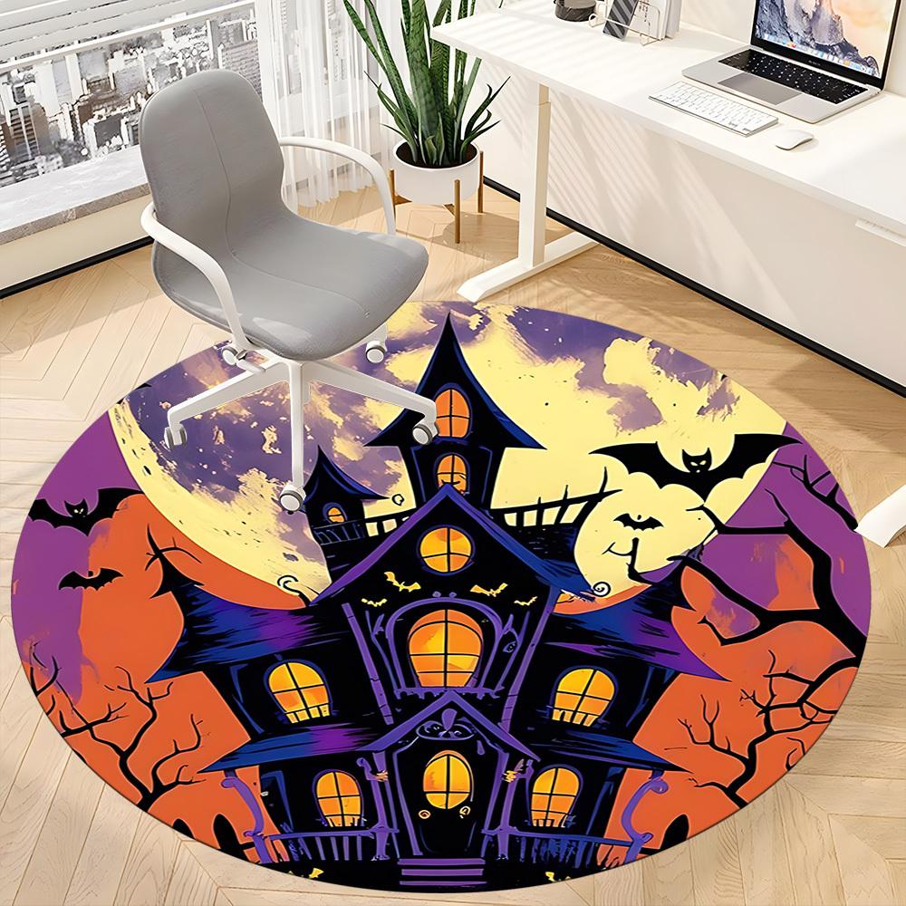 1pc Haunted House Halloween Office Round Area Rug, Under Office Chairs Bedroom Living Room Home Decor, Room Deco, Available in Various Sizes