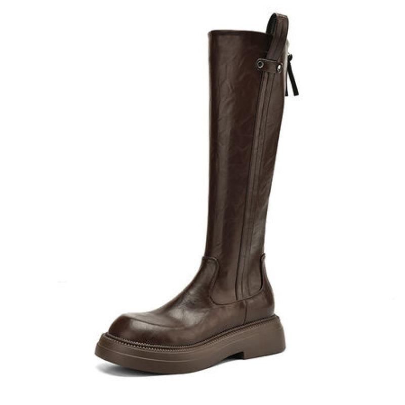 Korean version of the new leather solid color rear zipper Martin boots thick-soled non-slip women's boots autumn and winter women's square heel