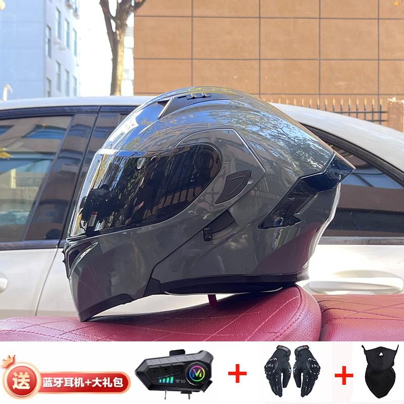 Full Face Motorcycle Helmet With Dual Visor Winter Warm Lining Bluetooth Slot Scooter Riders Men Women All Season