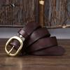 Retro Pleated Trendy Copper Buckle Belt for Women Genuine Leather First Layer Pure Cowhide Versatile Jeans Belt