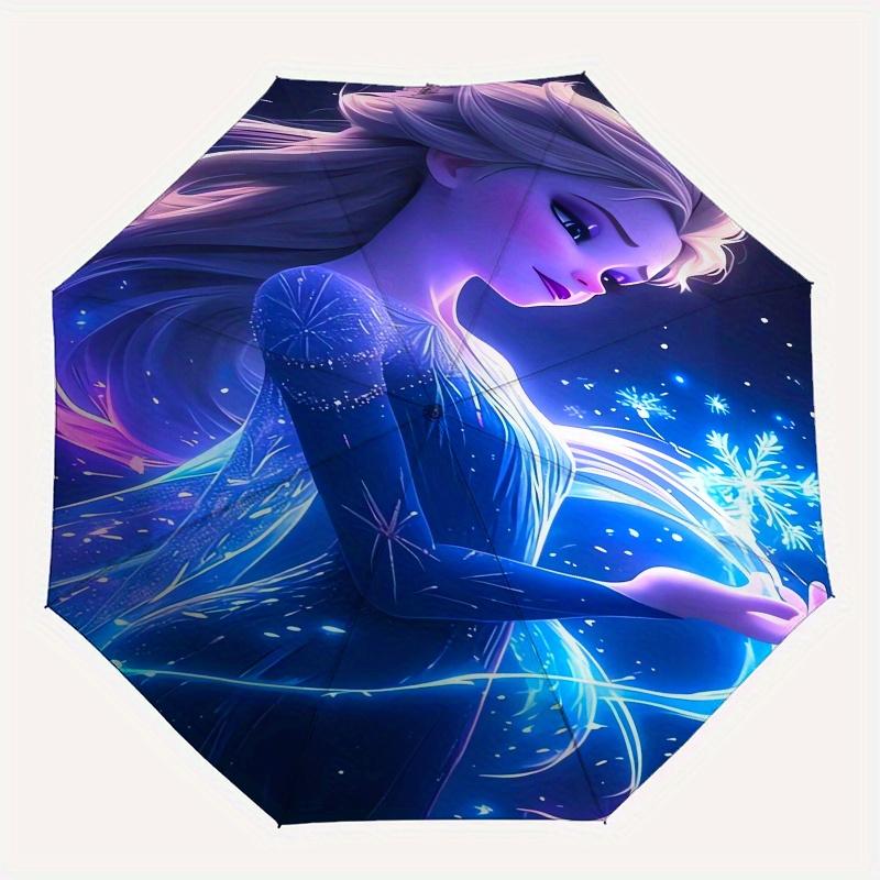 Elsa,Frozen Themed Automatic Opening and Closing Folding Umbrella, Reinforced 8 Ribs, Compact Travel Design, Fashionable Folding Umbrella, V