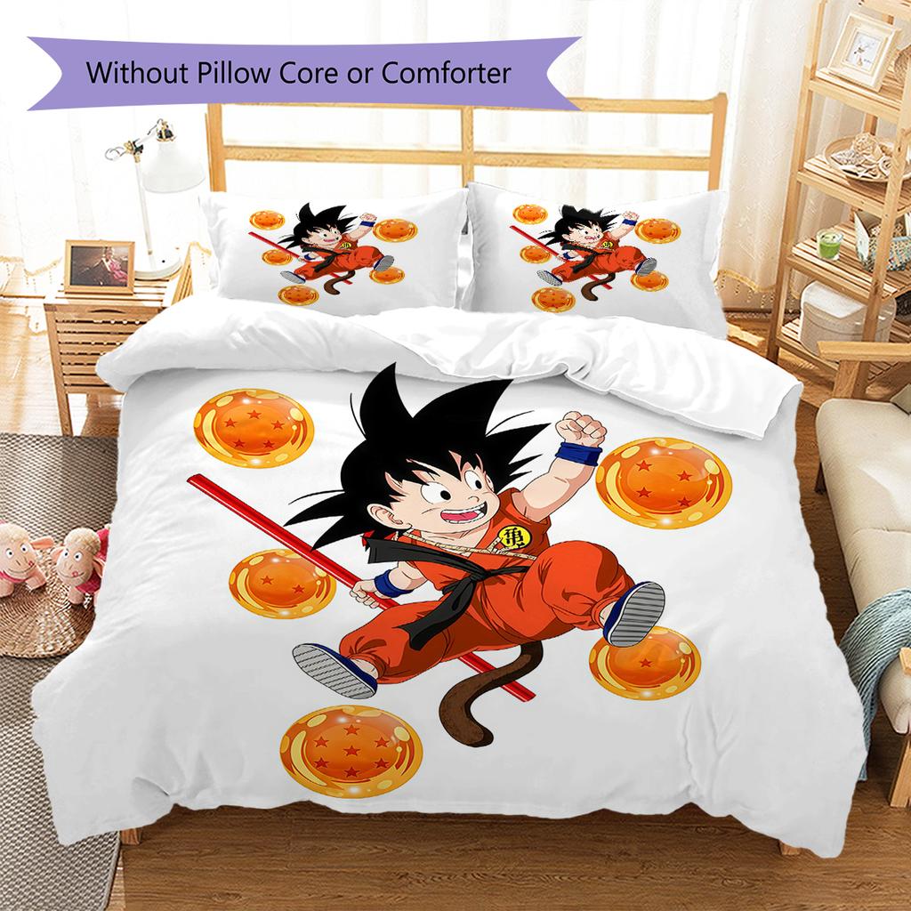 Lenjerie de pat cu model Son Goku, Set cu cuvertură, Husă de cuvertură, Față de pernă, Cadou de casă, Cadou de ziua de naștere (1 * husă de pilotă + 2 * fețe de pernă, fără miez)