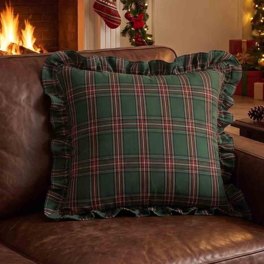 Ruffle Trim Throw Pillow Covers Tartan Plaid Cushion Covers Cozy Checkered Pillowcase Indoor Use