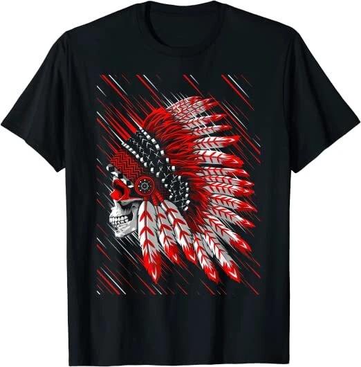 Native American Indian Chief Skull Motorcycle Headdres T-Shirt S-3XL XXL