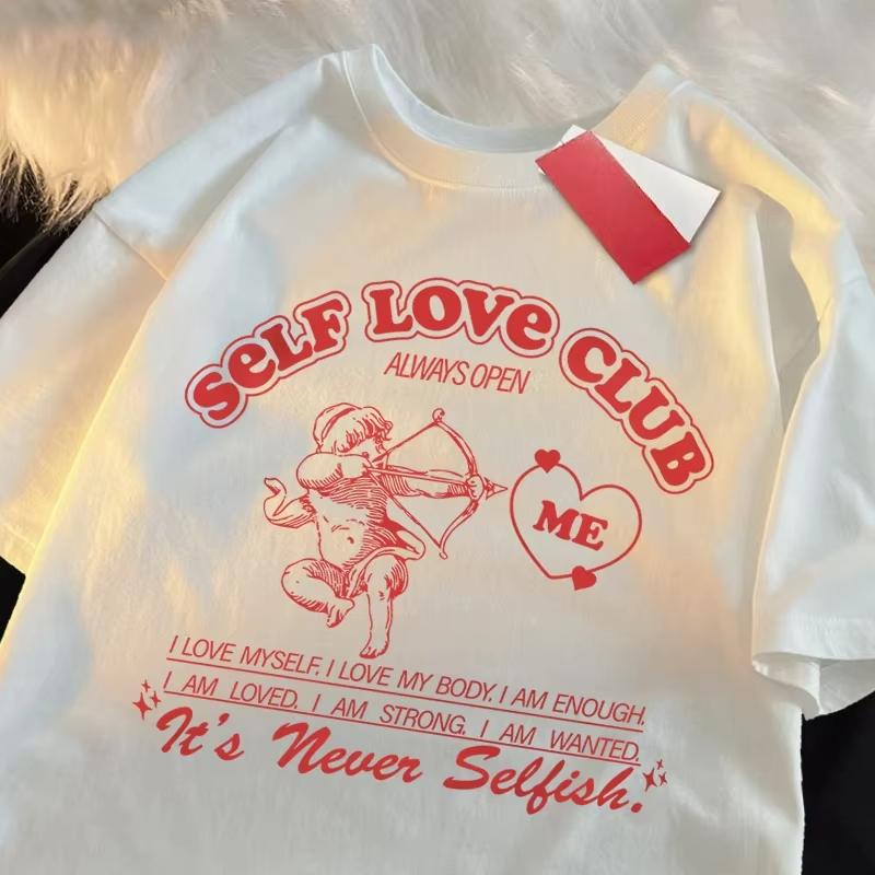 Self Love Club Fun Cupid Men Women T Shirts Breathable Street Clothes Summer Fashion Loose Casual Popular Tee Shirt