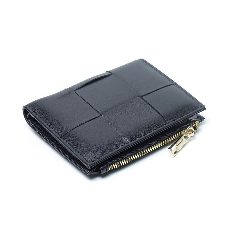 Kleine Geldbörse aus Schaffell, kurze dreifach gefaltete Geldbörse aus Leder, handgewebt, faltbare Wechseltasche