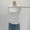 Sommer Reines Verlangen Ein Schulter Schwarz Kurzarm Damen T-Shirt Koreanischer Stil Schlankmachendes Top Freiliegende Schulter Modisch