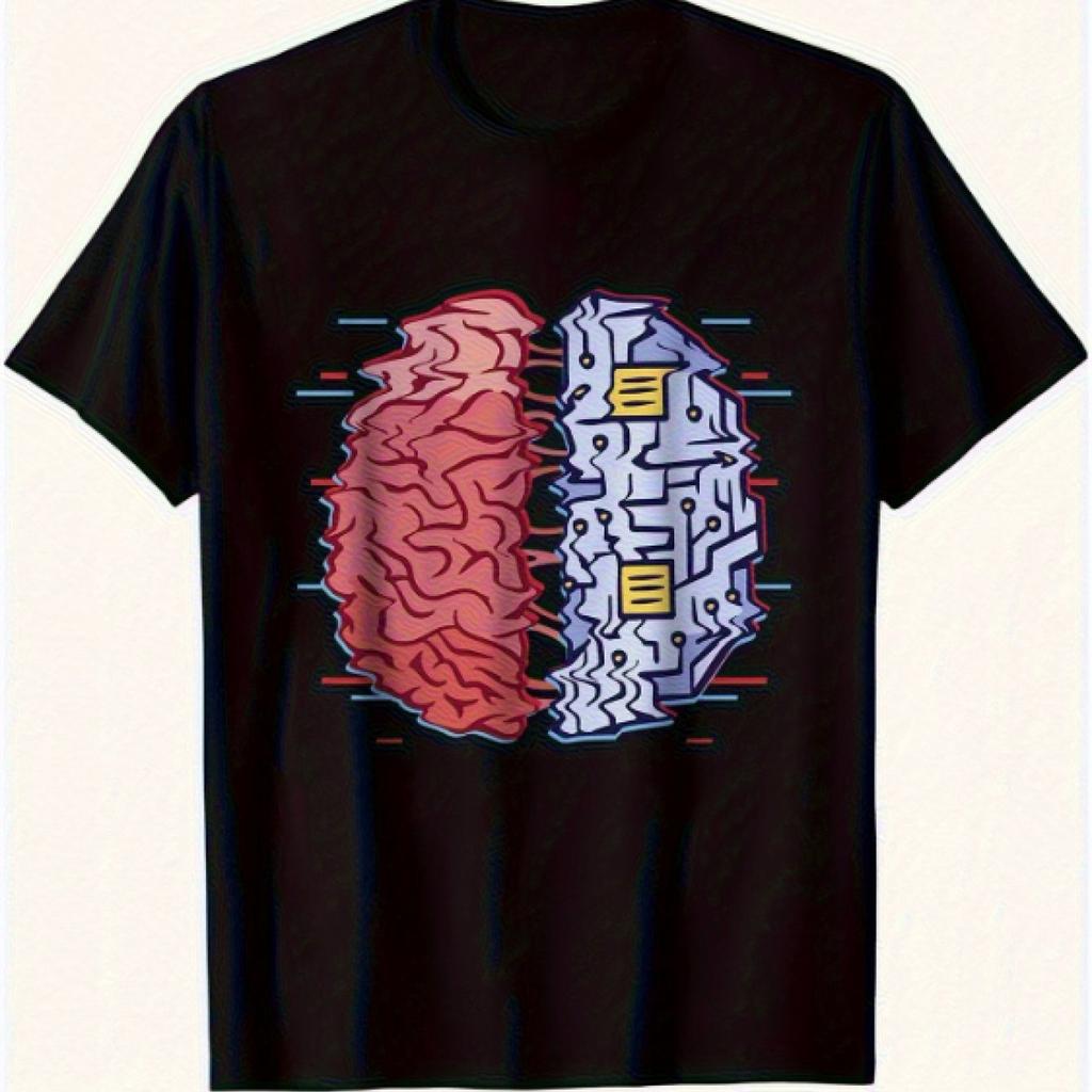 Brain Hemispheres Logic Circuit Graphic Tee Men Casual Cotton Short Sleeve T Shirt Daily Wear