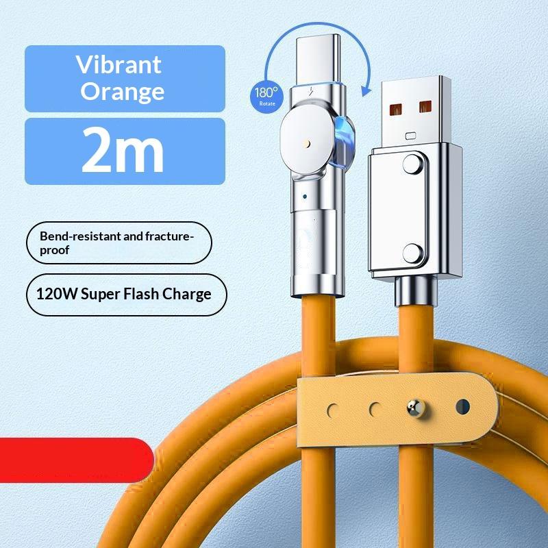 120W Fast Charge Usb Type C Cable 180 Degree Rotation Elbow Cable For Game Phone Charger Usb Type C Cable