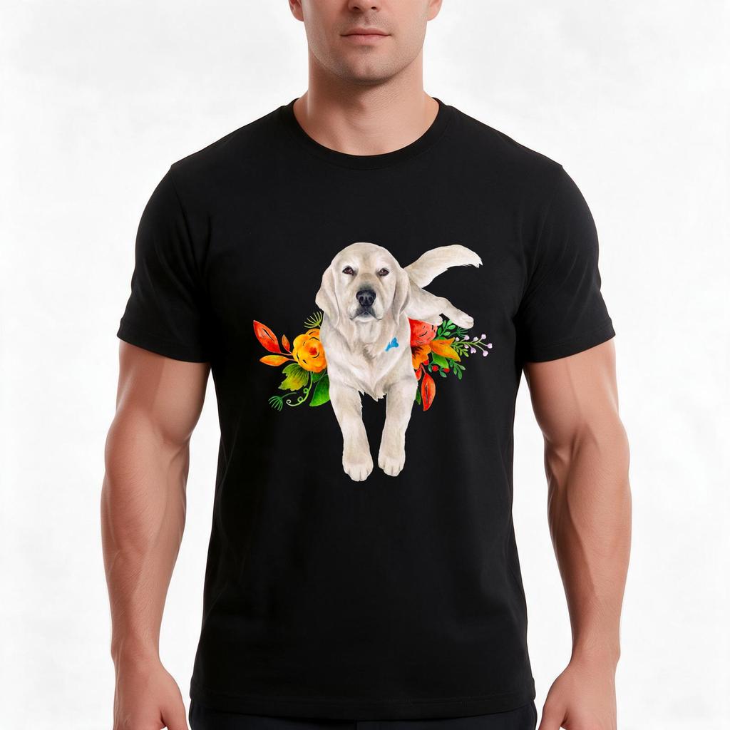 Golden Retriever With Flowers Tshirt Summer Casual Cotton Tee Oversized Streetwear Tops Vintage Graphic Print 100 Cotton