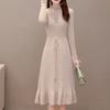 Women's Mink-proof Knitted Dress Loose Solid Color Mid-length Sweater Dress Knee-length Fishtail Dress for Autumn and Winter