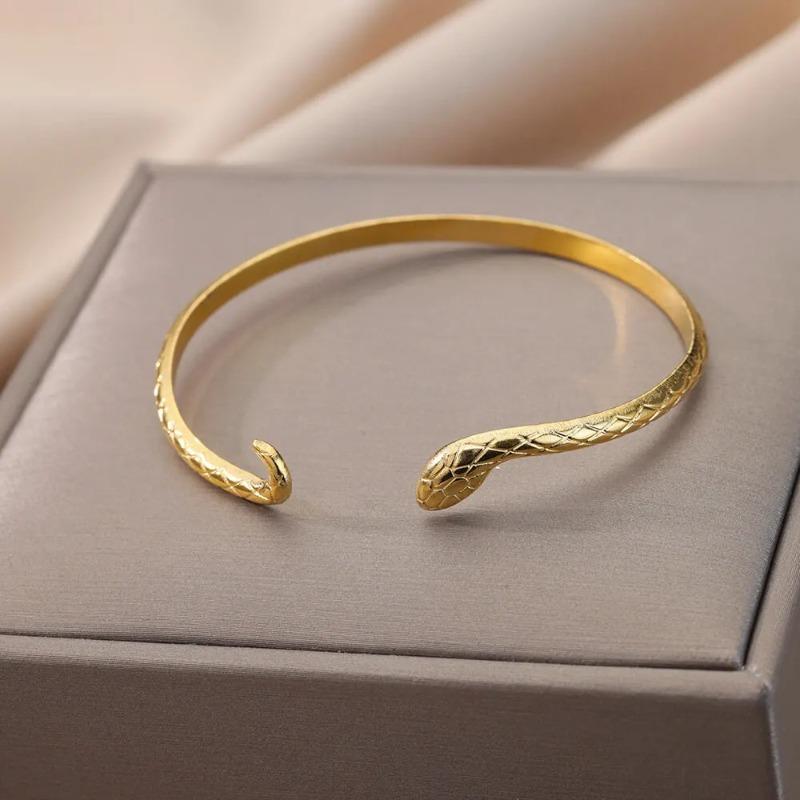 New Stainless Steel Golden Snake Bracelet Women's Wide Opening Fashion Jewelry Snake Shape