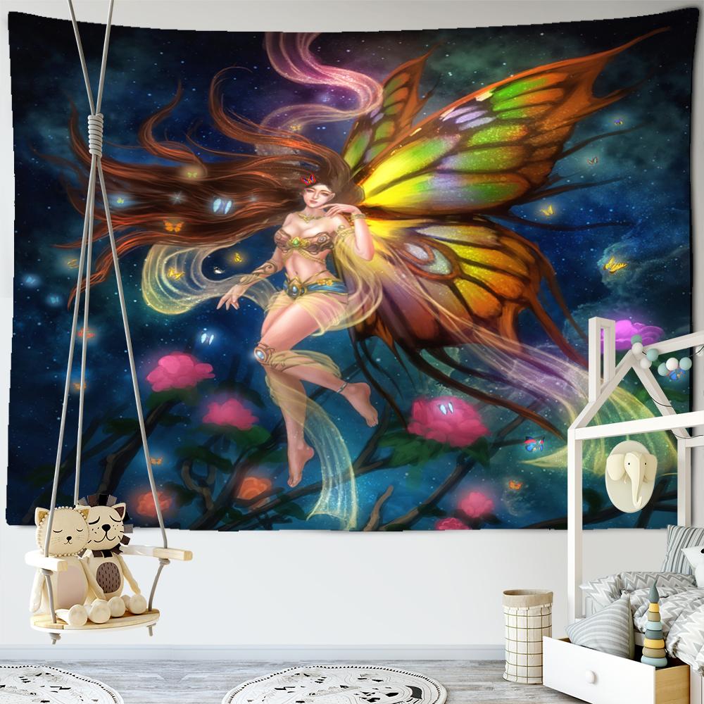 

Мультяшный психоделический лесной гобелен, настенный Гобелен в стиле бохо, тапиз, каваи, художественный эстетический декор для комнаты, домашнего декора в общежитии 95x70cm