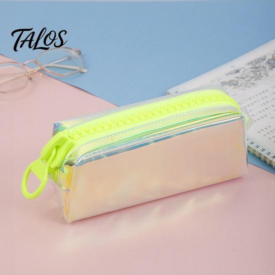 Correction Tape Holder Case Iridescent Holographic Pencil Case, Transparent Stationery Bag with Wide Colorful Pen U-Shaped Zipper, Large Capacity
