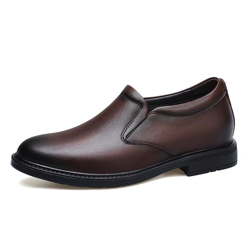 Men s 8CM Height Increasing Leather Slip-On Shoes, Formal Casual British Style, Thick-Soled, Low-Top for Business in Spring. 44