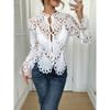 This Is A New Autumn Style of Fashionable and Sexy Cut-out Lace Stand-up Collar with Flared Sleeves and Breathable Knitted Lace Shirt