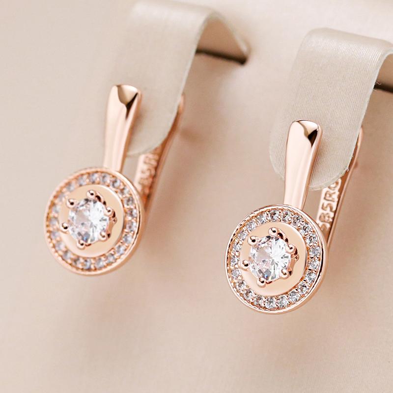 Simple  Rose Gold Color Dangle Earrings Women Fashion Natural Zircon Accessories High Quality Daily Fine Jewelry