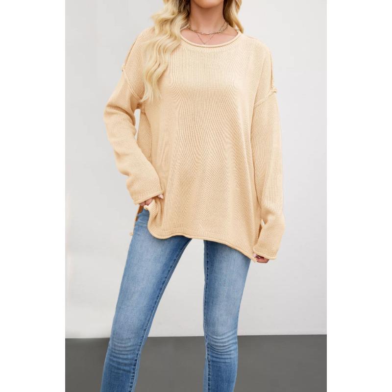 

New women s clothing hot autumn and winter knitted solid color round neck loose and versatile basic pullover sweater XL