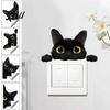 Waterproof Home Decor Stickers Cute Cat Light Switch Decal, Cartoon Black Peeking Sticker, Peel Wall And Stick Sticker for Nursery Living Room Bedroom