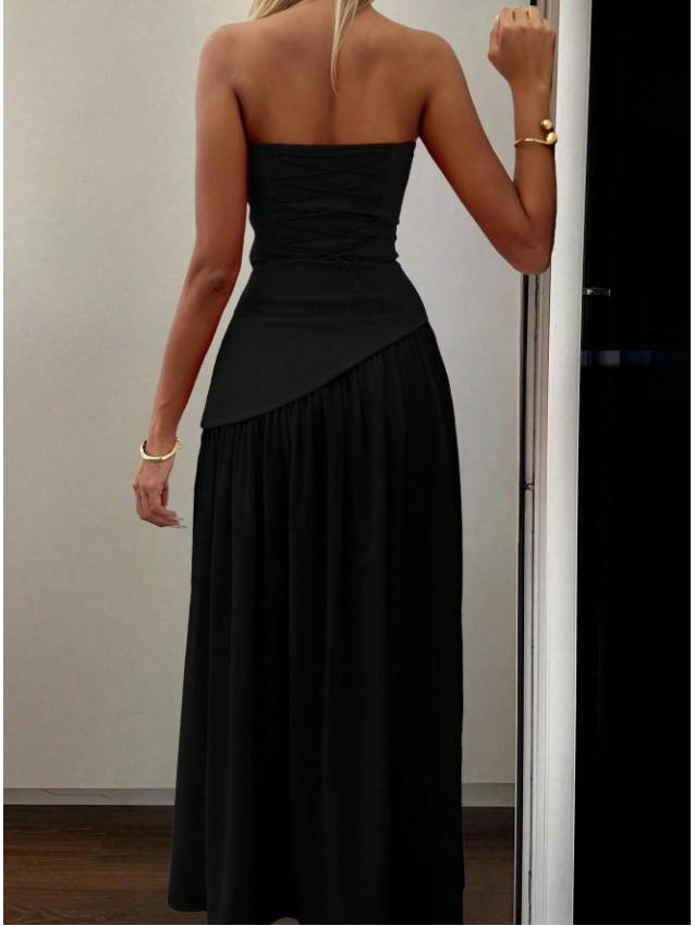 Spring/Summer 2026 European & American Women's Strapless Backless Solid Color Slit Long Dress
