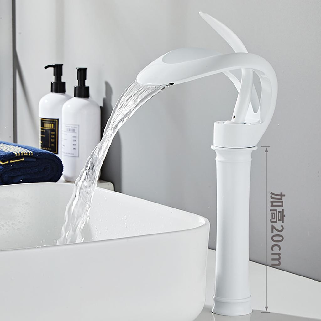 Deck Mounted Bathroom Sink Faucet Brass Black Bathroom Sink Faucet Waterfall Hot and Cold Water Mixer Faucet