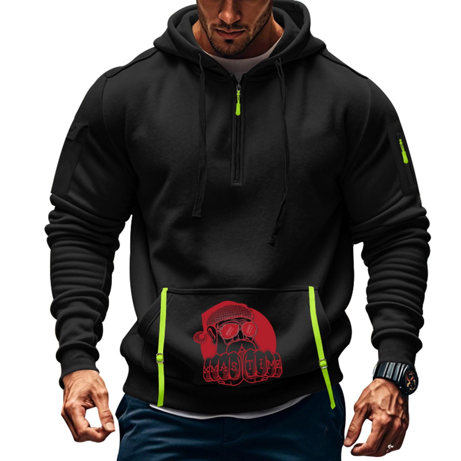 

Мужская толстовка с капюшоном с принтом, кардиган на молнии с карманом на рукаве, мужская спортивная повседневная толстовка большого размера L чёрный