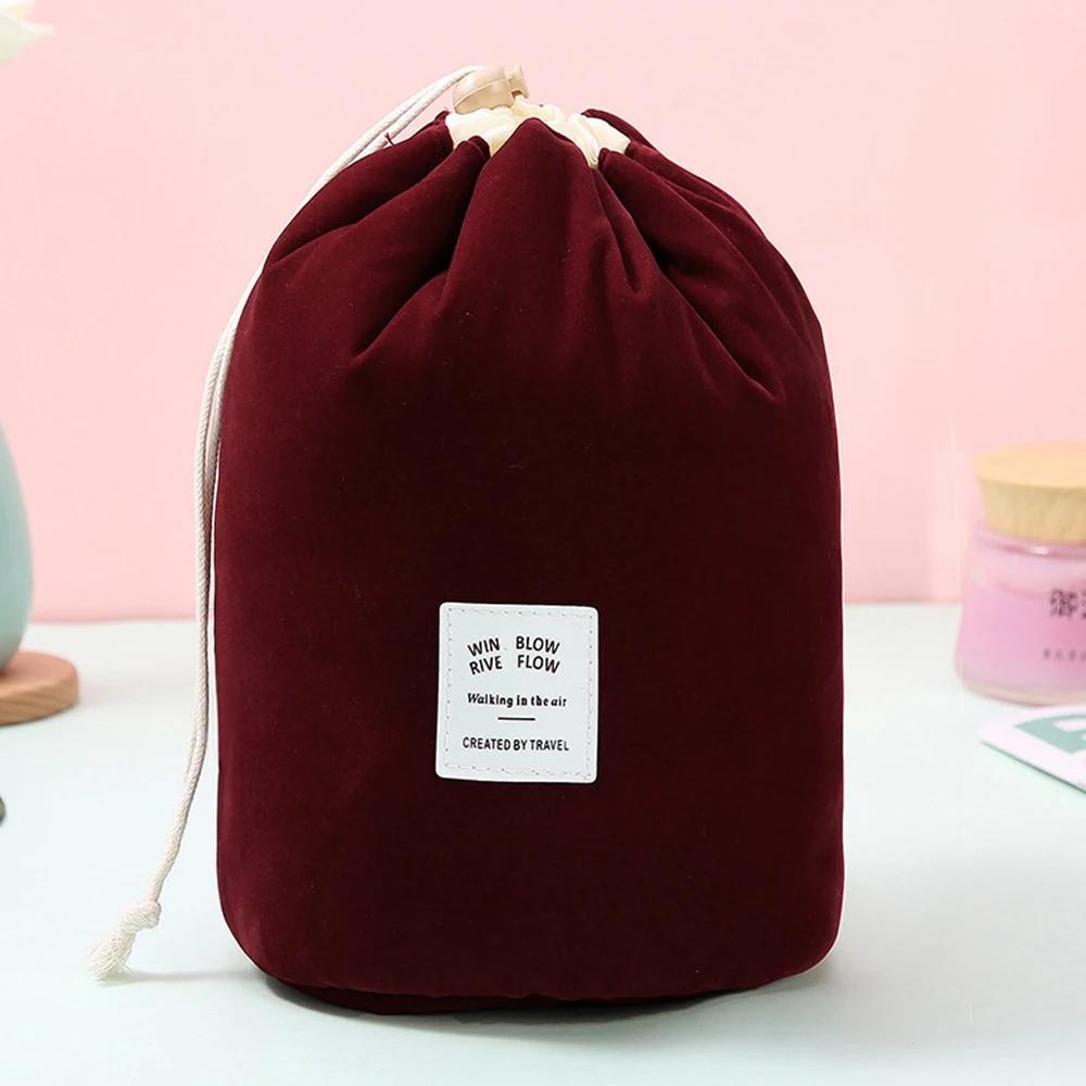 Waterproof Round Cosmetic Bag Travel Nylon Makeup Bag Drawstring Elegant Organizer Wash Bags Female Toiletry Kit Storage Case