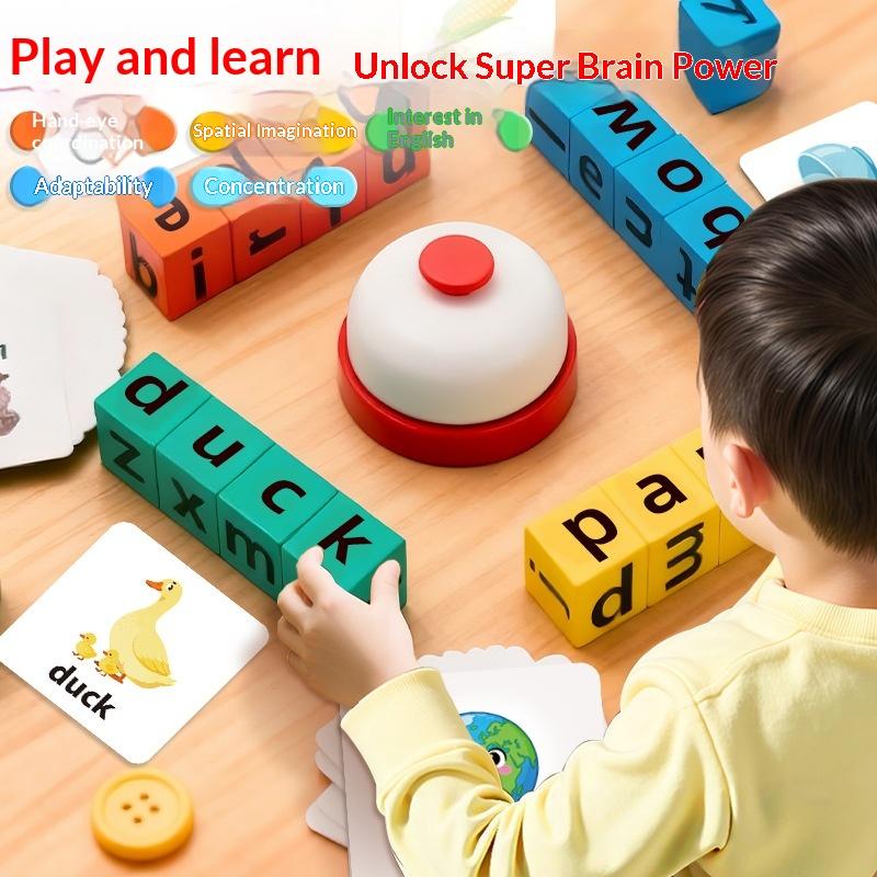 English Word Spelling Cubes Game Set Flash Cards Educational Toy for Kids Early Learning Classroom or Family Fun