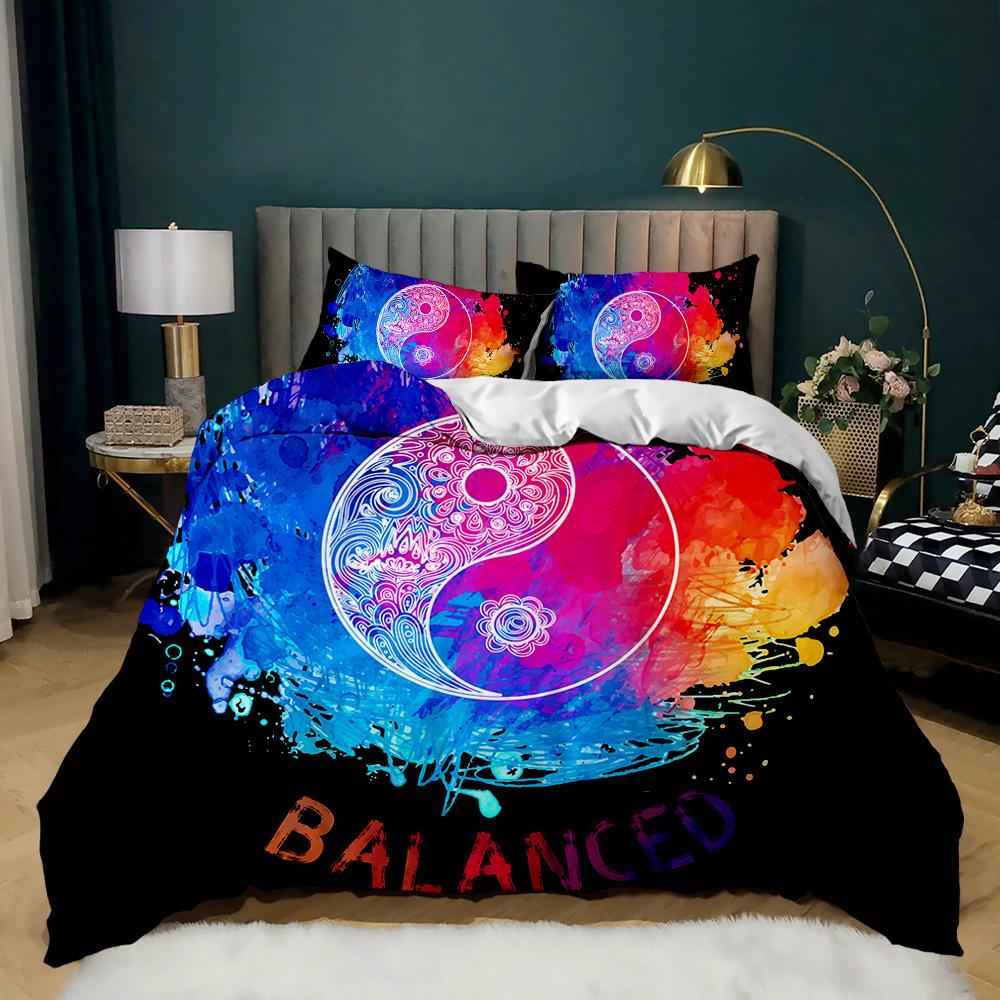 Yin Yang Duvet Cover Set for Girl Boy Children Chinese Ancient Culture Art Polyester Comforter Cover Decorative Gossip Pattern