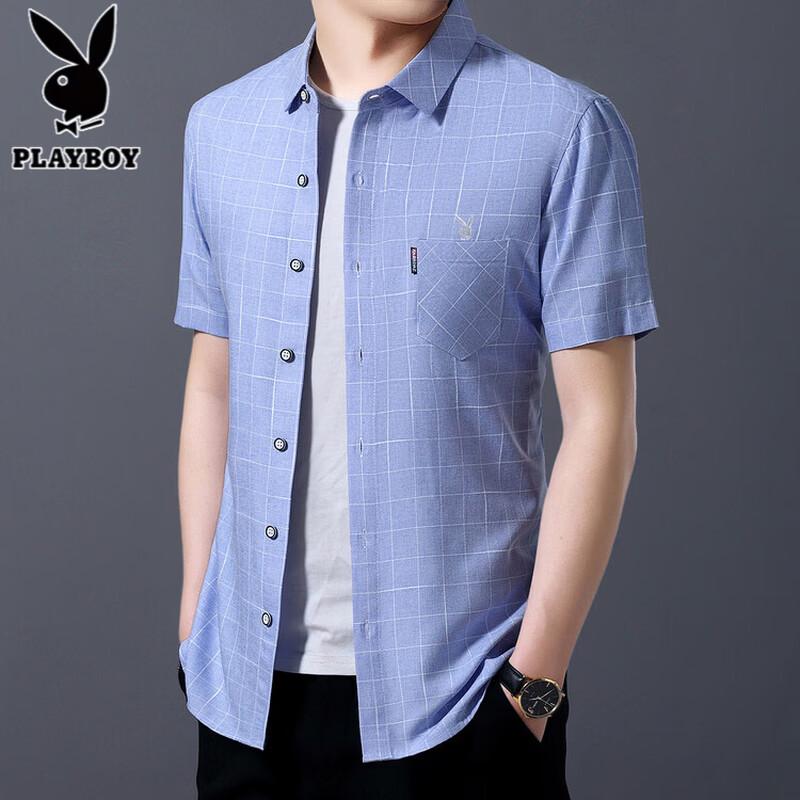 

PLAYBOY Men s Wrinkle-Free Plaid Short-Sleeve Shirt M
