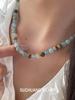 SuChuang Sterling Silver Aquamarine Beaded Necklace - Women's Simple & Versatile Design Choker.