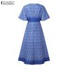ZANZEA Women Casual Round Neck Loose Short Sleeve Print Dress Summer