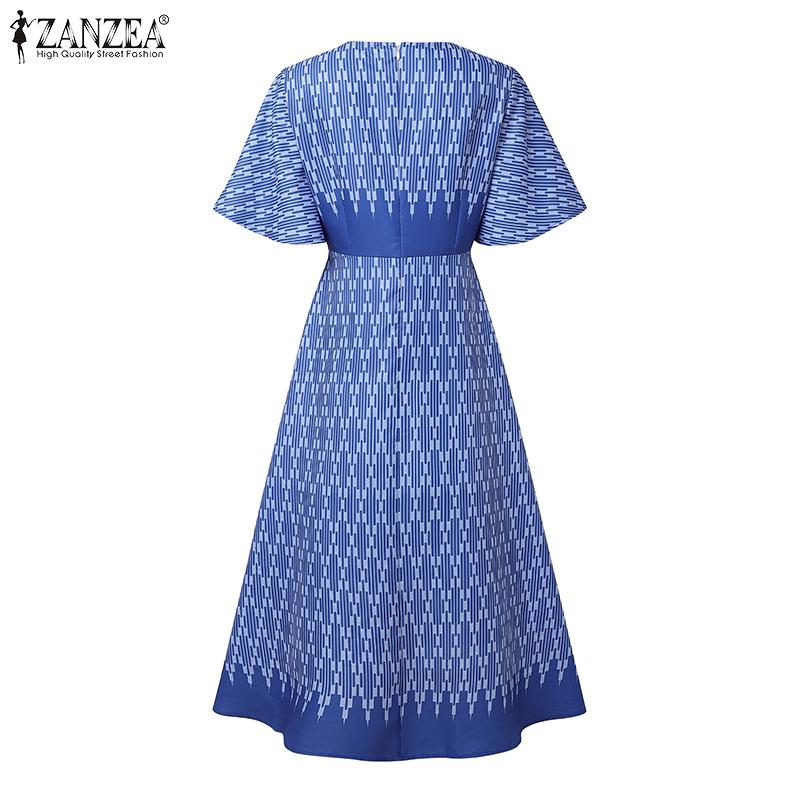 ZANZEA Women Casual Round Neck Loose Short Sleeve Print Dress Summer