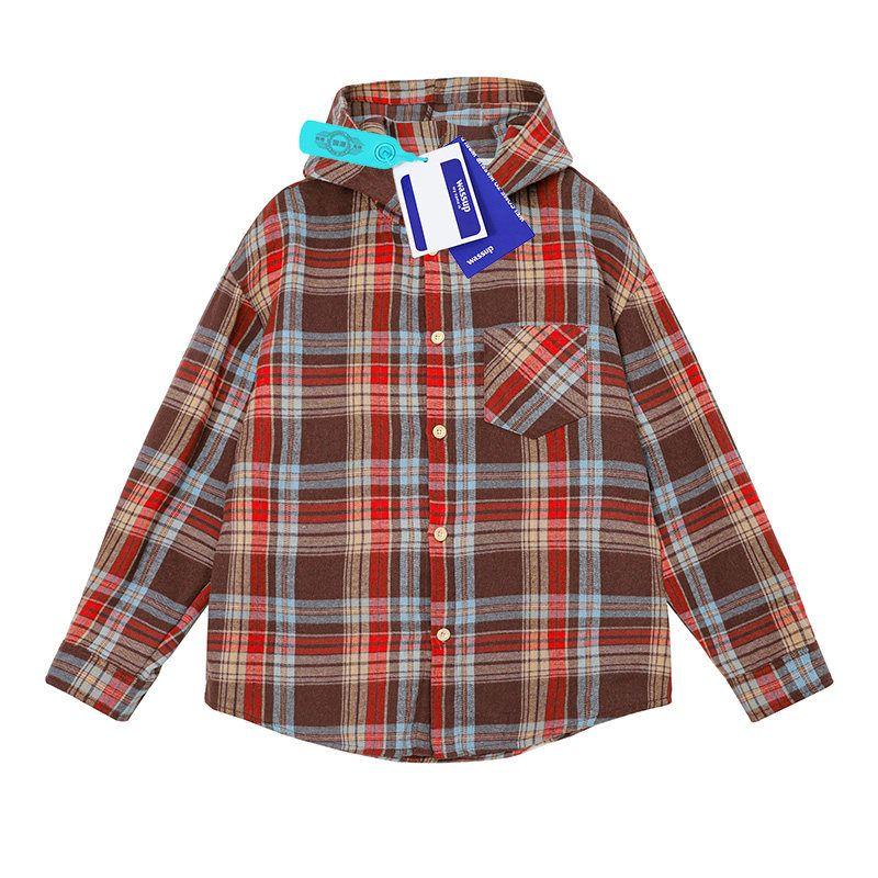 Wassup Long-Sleeved Plaid Shirt for Men, Spring and Autumn 2025 New Style, Cool and High-End Hooded Shirt Jacket for Women