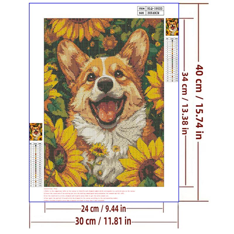 5d DIY Diamond Painting Cross Stitch Animal Corgi Dog Diamond Embroidery Mosaic Sunflower Full Round Drill Home Decor