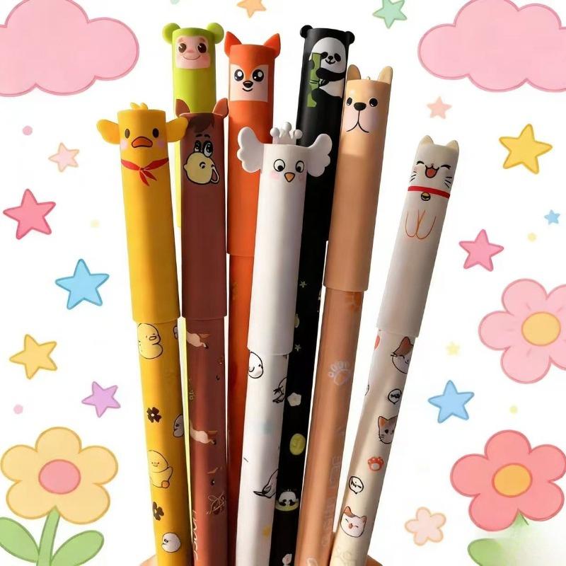 8pcs Animal-shaped Erasable Gel Pens with 1.7mm Tips for Smooth Writing and Clear Print. Practical and Fun,Cartoon Pen
