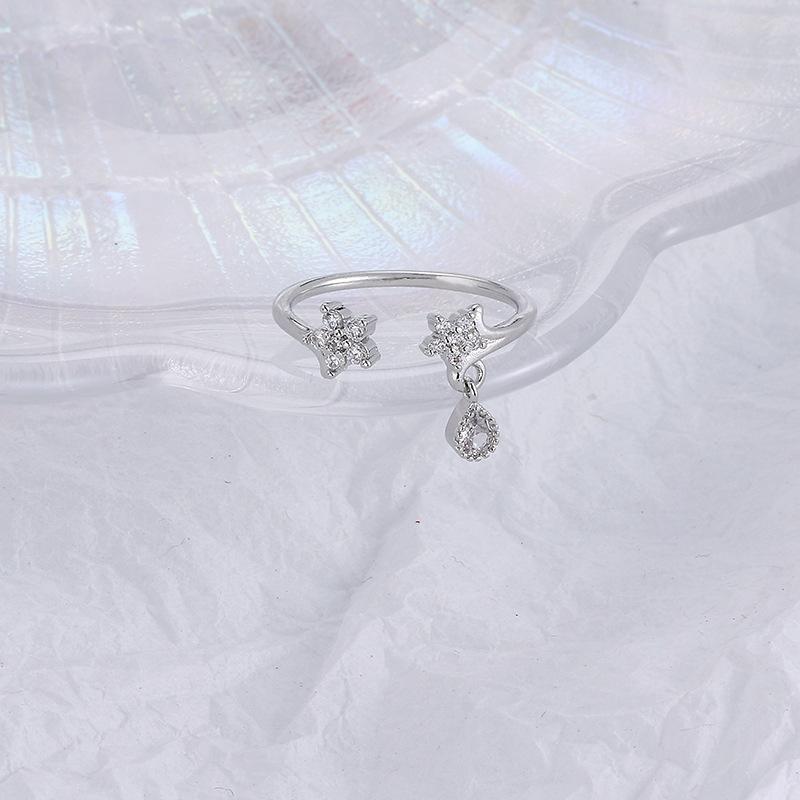 Simple Water Drop Zircon Star Ring Women'S Cross-Border Fashion Personality Niche Small Flower Index Finger Ring