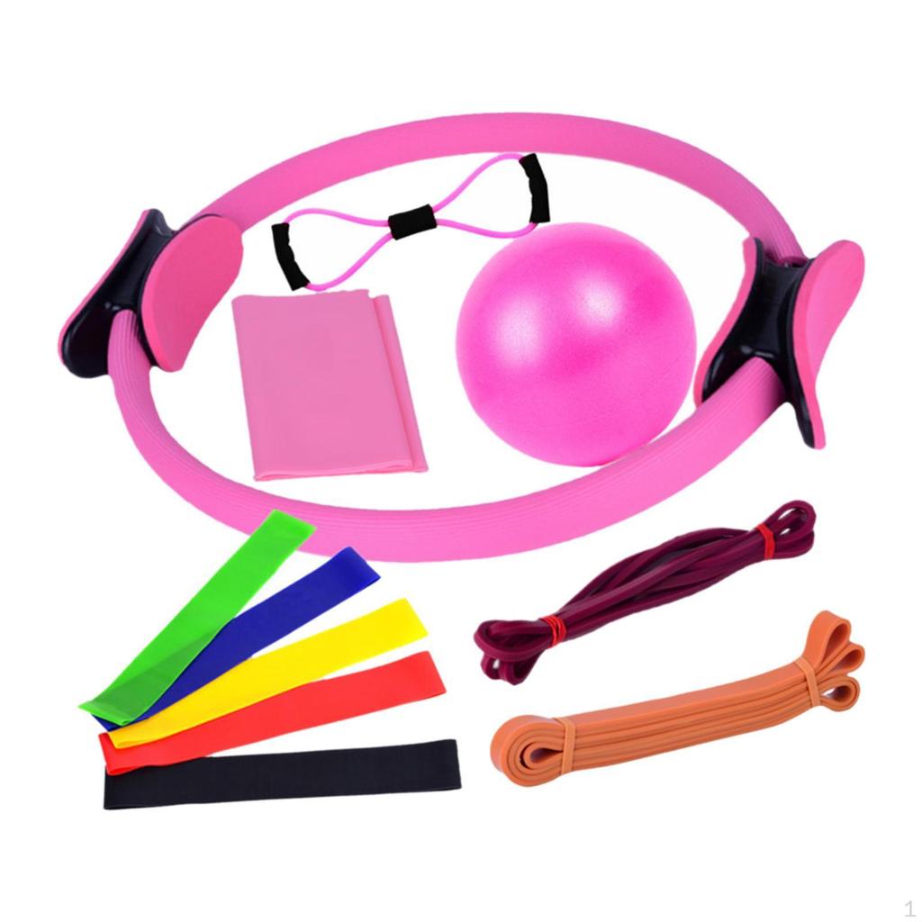11 pieces Pilates Ring and Ball Set Resistance Bands,Portable for Women with Stretching Stap,Workout