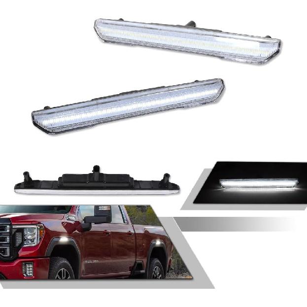 

GTINTHEBOX for 2020 2021 2022 2023 GMC Sierra 2500HD 3500HD Pickup Truck Front or Rear Side Marker Light Clear Lens Amber LED Fender Side Markers Clear Lens White LED