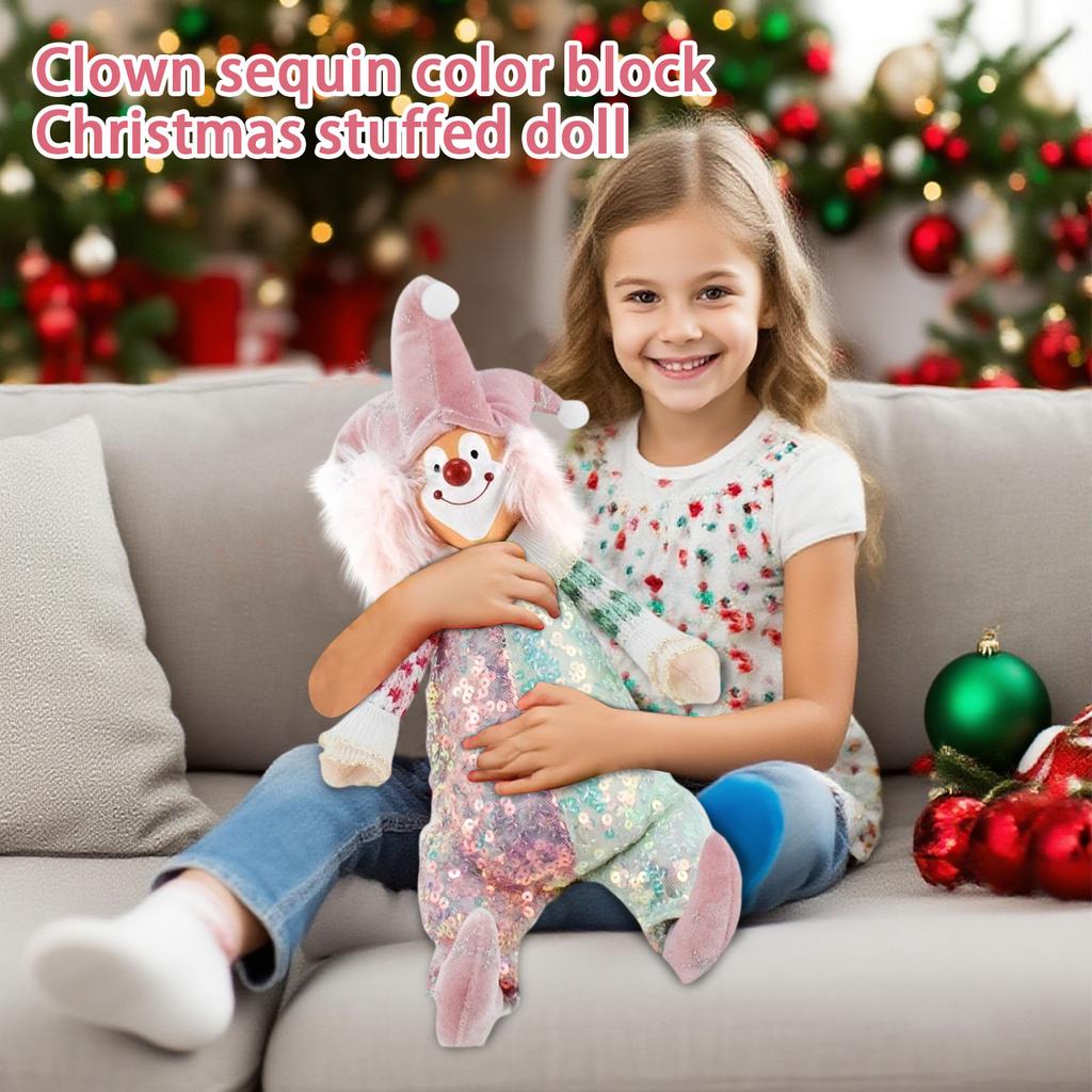 Clown Collectibles Resin Face Clown Glitter Color Blocked Christmas Puppet Clown Sitting Position