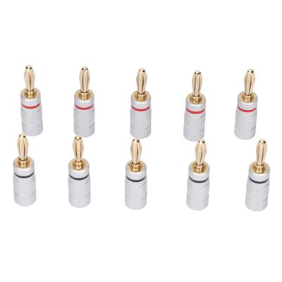 10Pcs Sound Banana Plug 24k Gold Dual Screw Lock Speaker Connector for Speaker Wires Home Theater