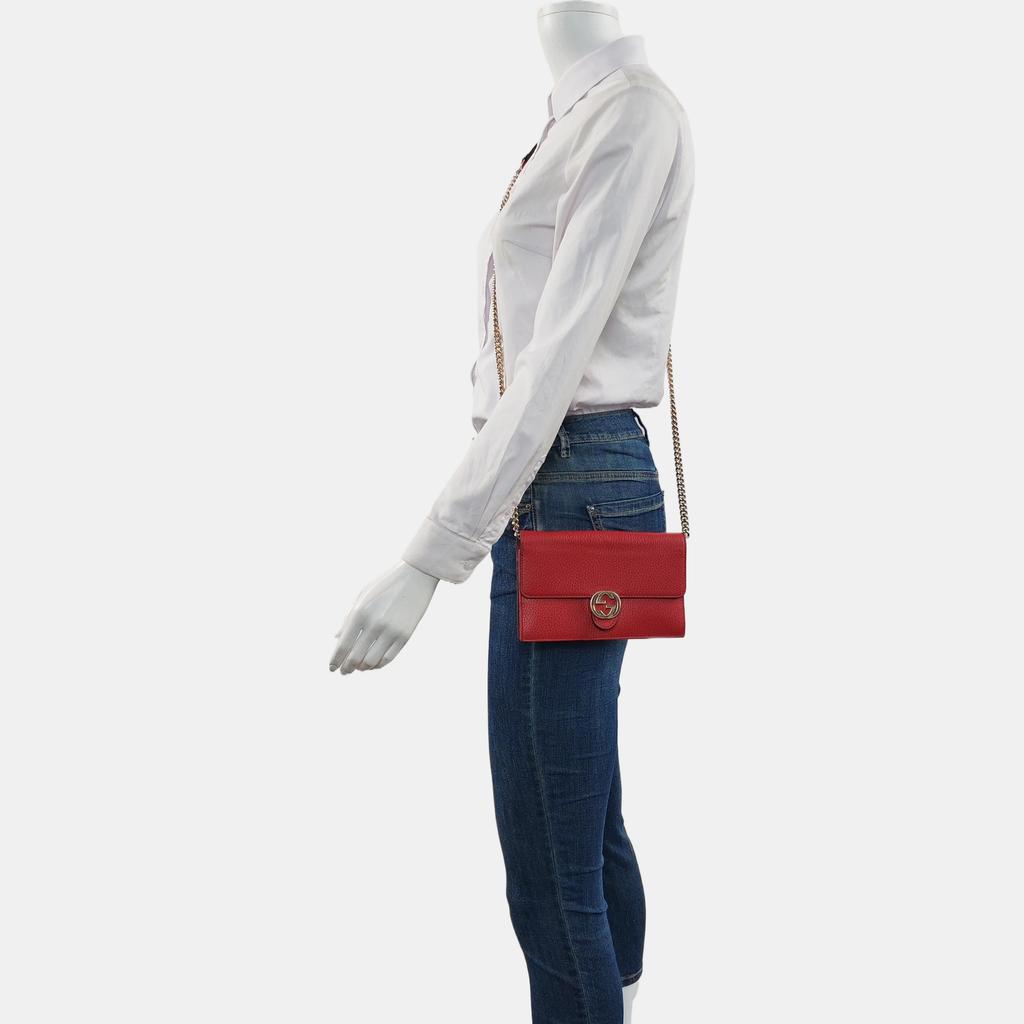 [Pre-Owned] Interlocking Double G Logo Litchi Grain Leather Shoulder Crossbody Bag - Very Good #1PMAIVT