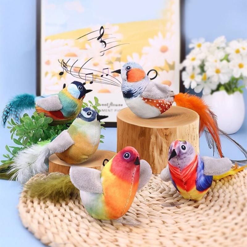 Interaction Cats Toy Set with Electronic Chirping Bird Sound Catmint Cats Feathered Brid for Indoor Cats Exercise Playsets